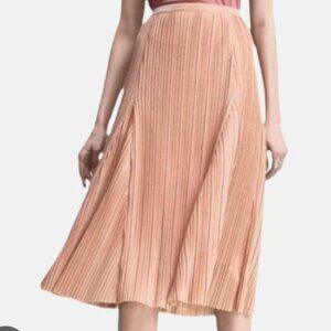 Anthropologie Maeve Ambra Shimmer Pleated Midi Skirt Rose Gold Size Large